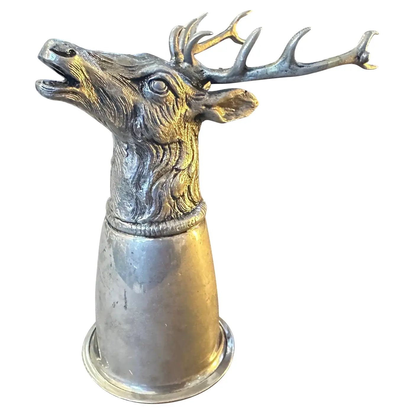 An HallMarked Gucci 1980s Silver Plated Barware Stag's Head Stirrup Cup