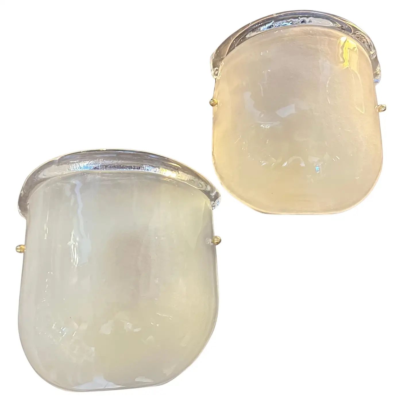 1990s Mid-Century Modern Barovier Style Murano Glass and Brass Wall Sconces