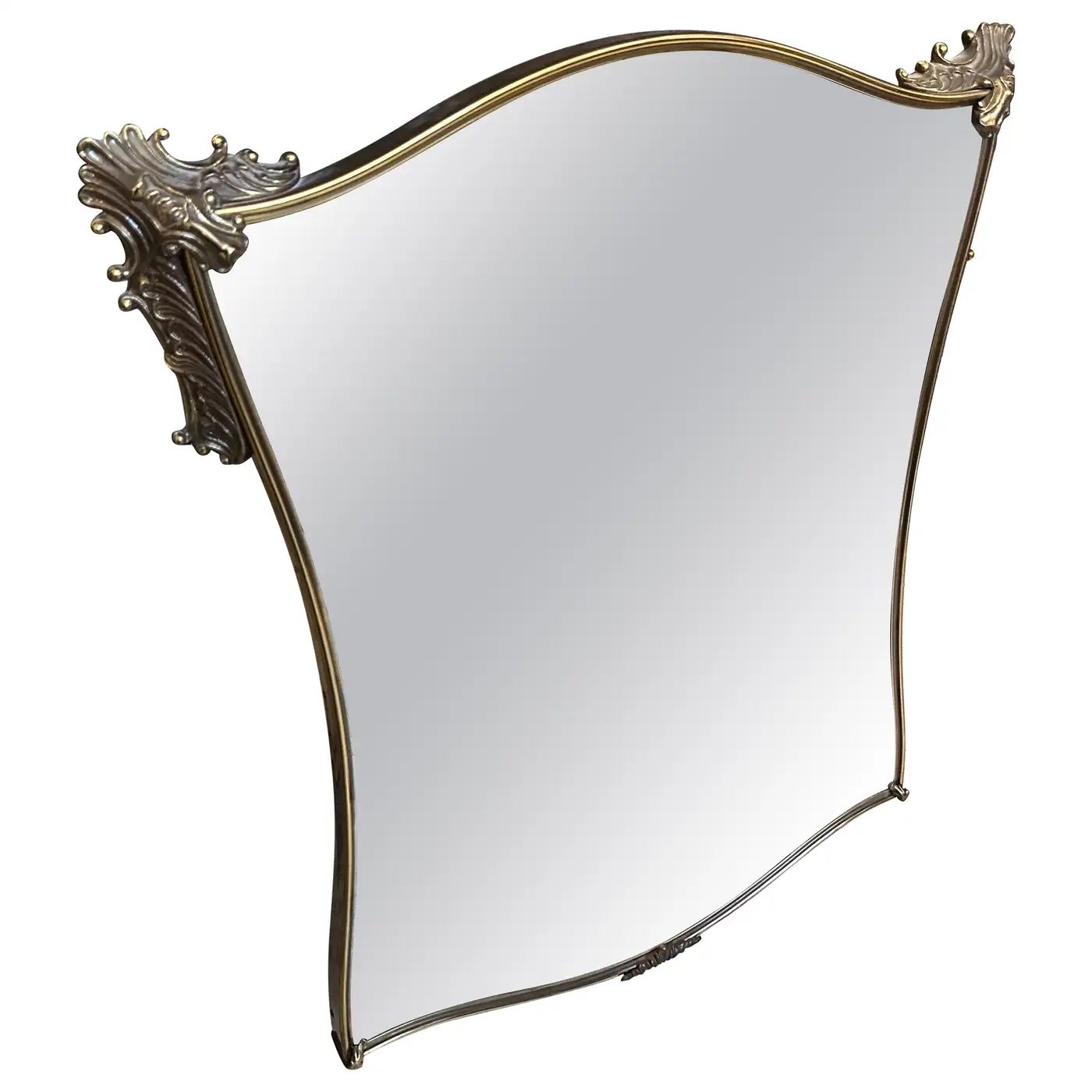 1950s Gio Ponti Style Mid-Century Modern Brass Italian Wall Mirror