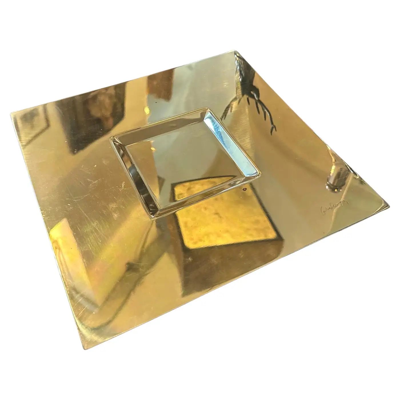 A 1970s Minimalist Gold Plated Square Tray by Carlo Scarpa for Cleto Munari