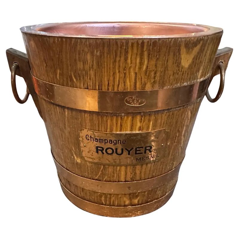 1960s Mid-Century Modern Oak and Copper French Wine Cooler by Champagne Rouyer