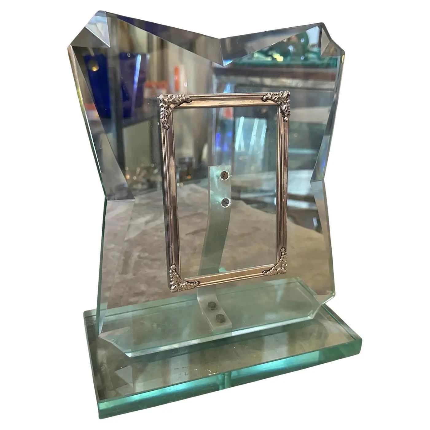 1950s Fontana Arte Style Mid-Century Modern Verde NIlo Glass Picture Frame