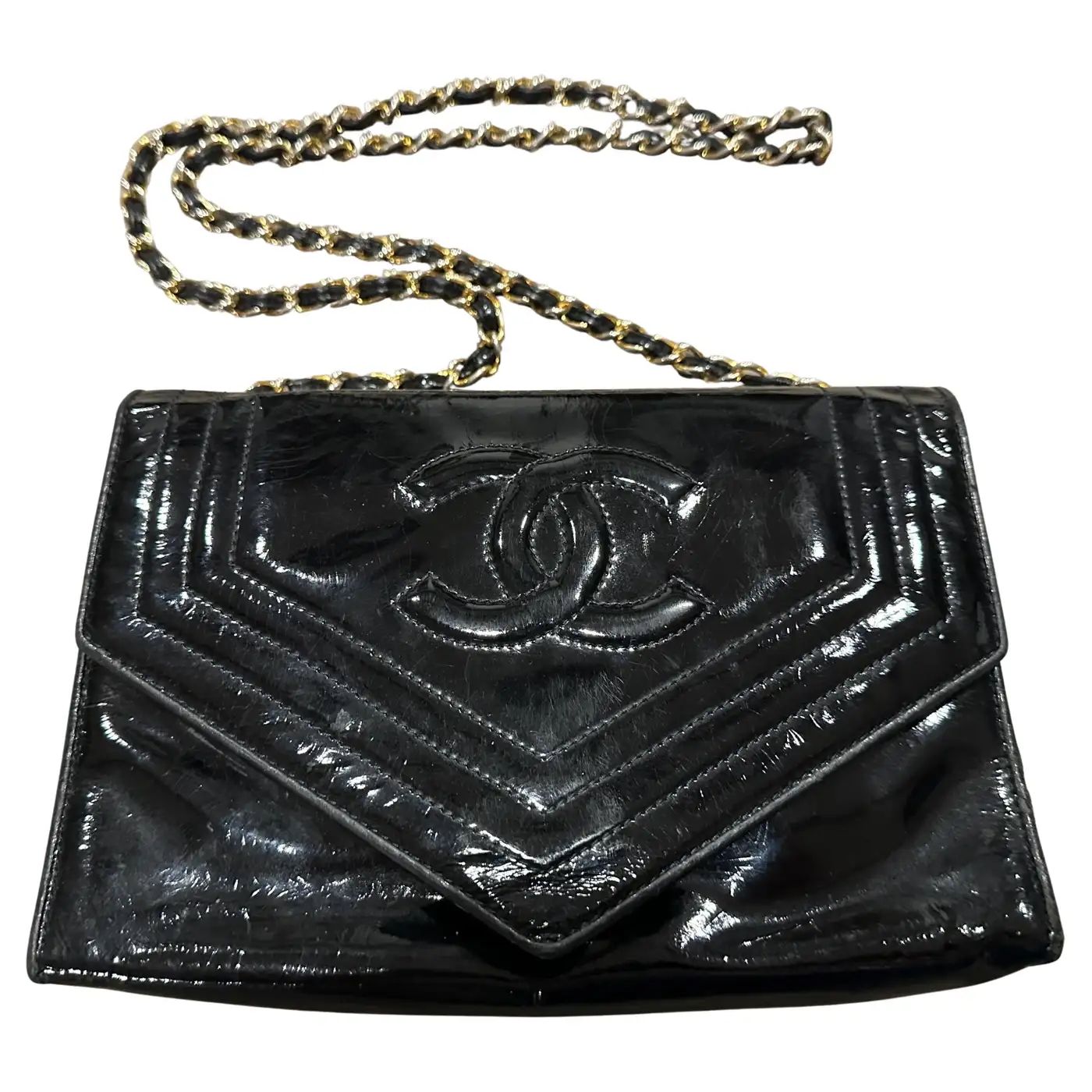 A 21st Century Chanel Black Glossy Patent Leather Crossbody Bag