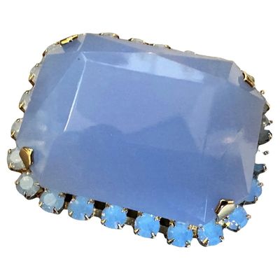 21st Century Retro Opalescent Blue Resin and Gilded Metal Coppola & Toppo Brooch