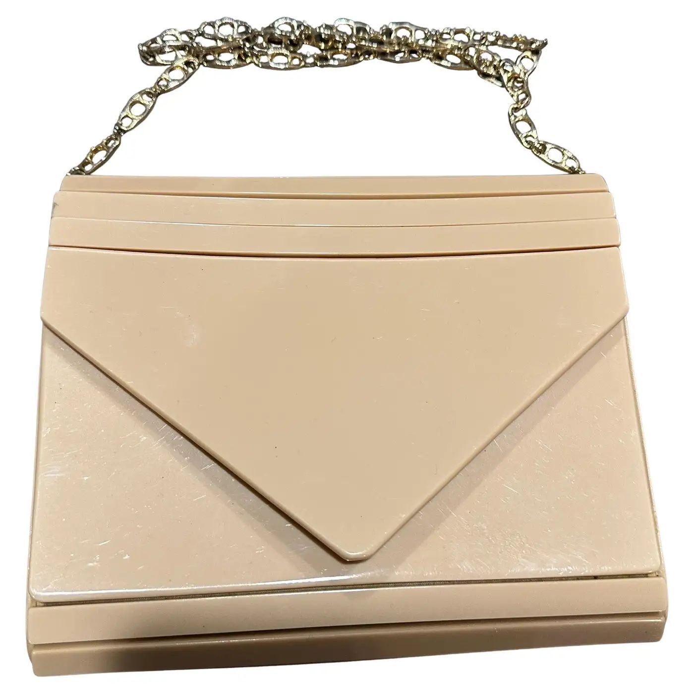 1950s Art Deco Style Cream Toned Bakelite and Leather Evening Bag