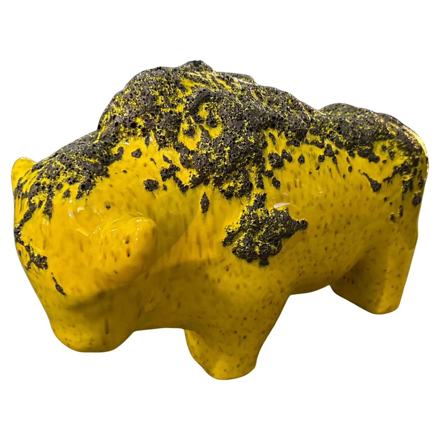 1990s Modernist Yellow and Black Fat Lava Ceramic German Bison