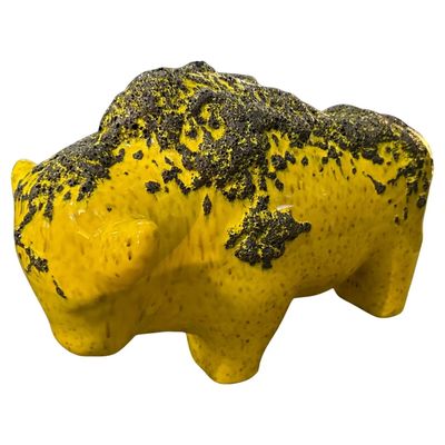 1990s Modernist Yellow and Black Fat Lava Ceramic German Bison