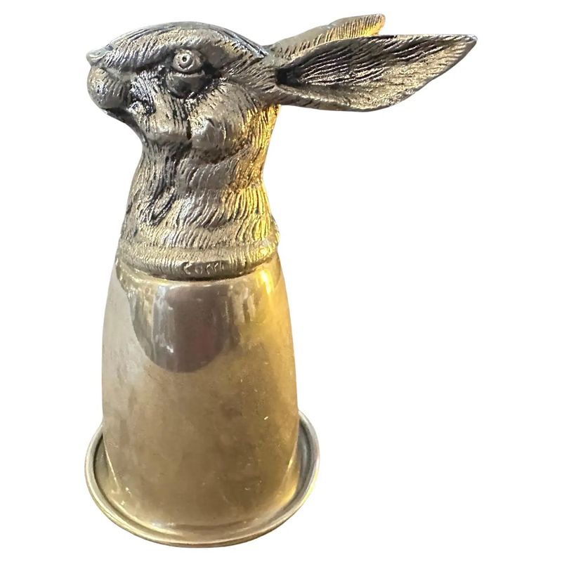 An HallMarked Gucci 1980s Silver Plated Barware Rabbit Head Stirrup Cup