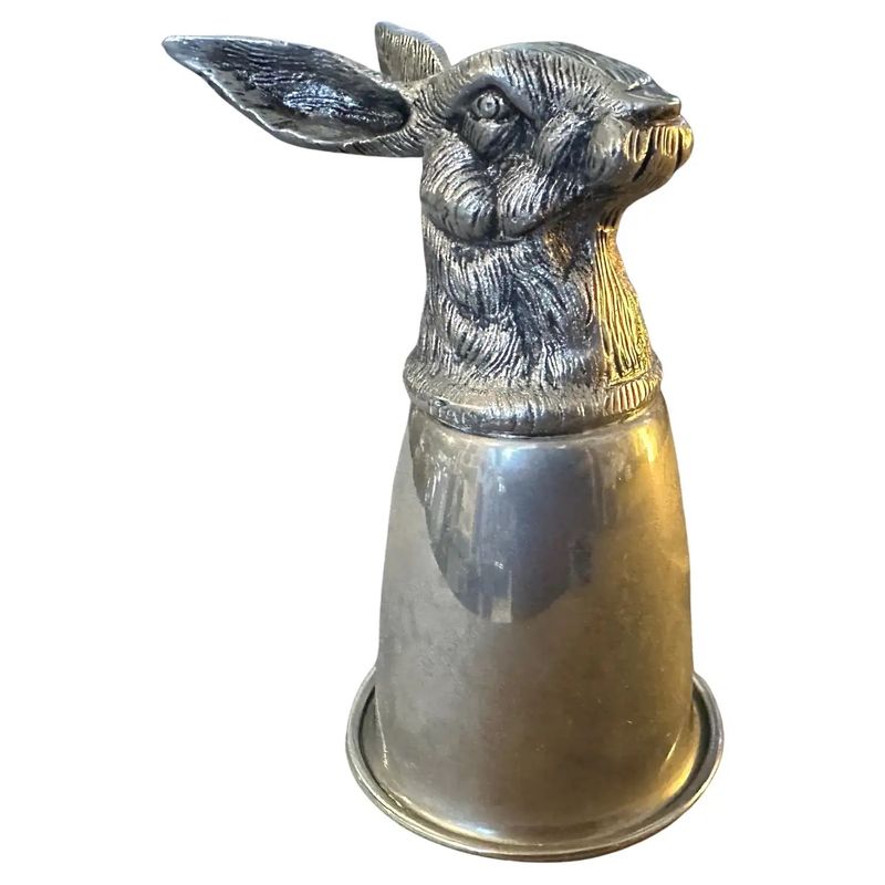 An HallMarked Gucci 1980s Silver Plated Barware Rabbit Head Stirrup Cup