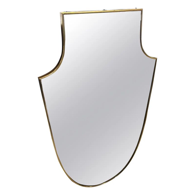 1950s Gio Ponti Style Mid-century Modern Brass Shield Shaped Wall Mirror