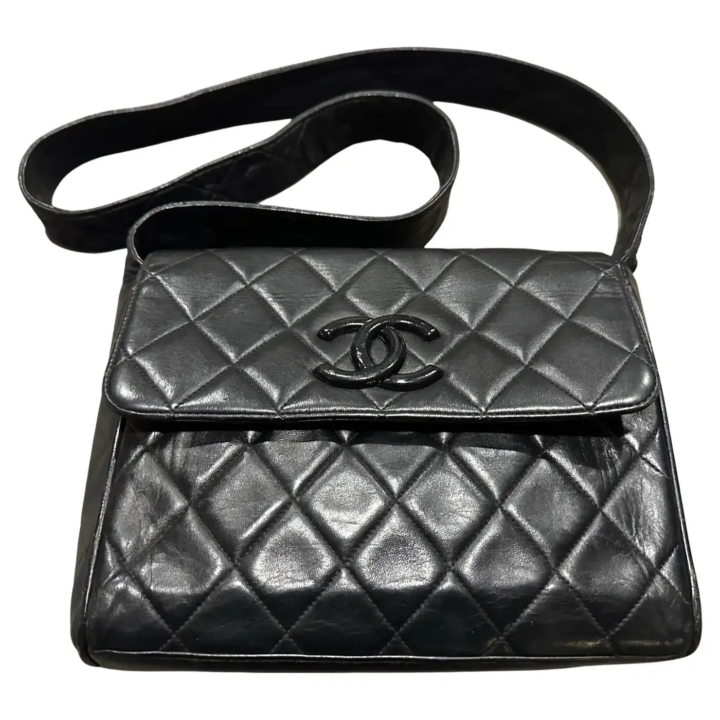 A 21st Century Black Leather Shoulder Bag by Chanel
