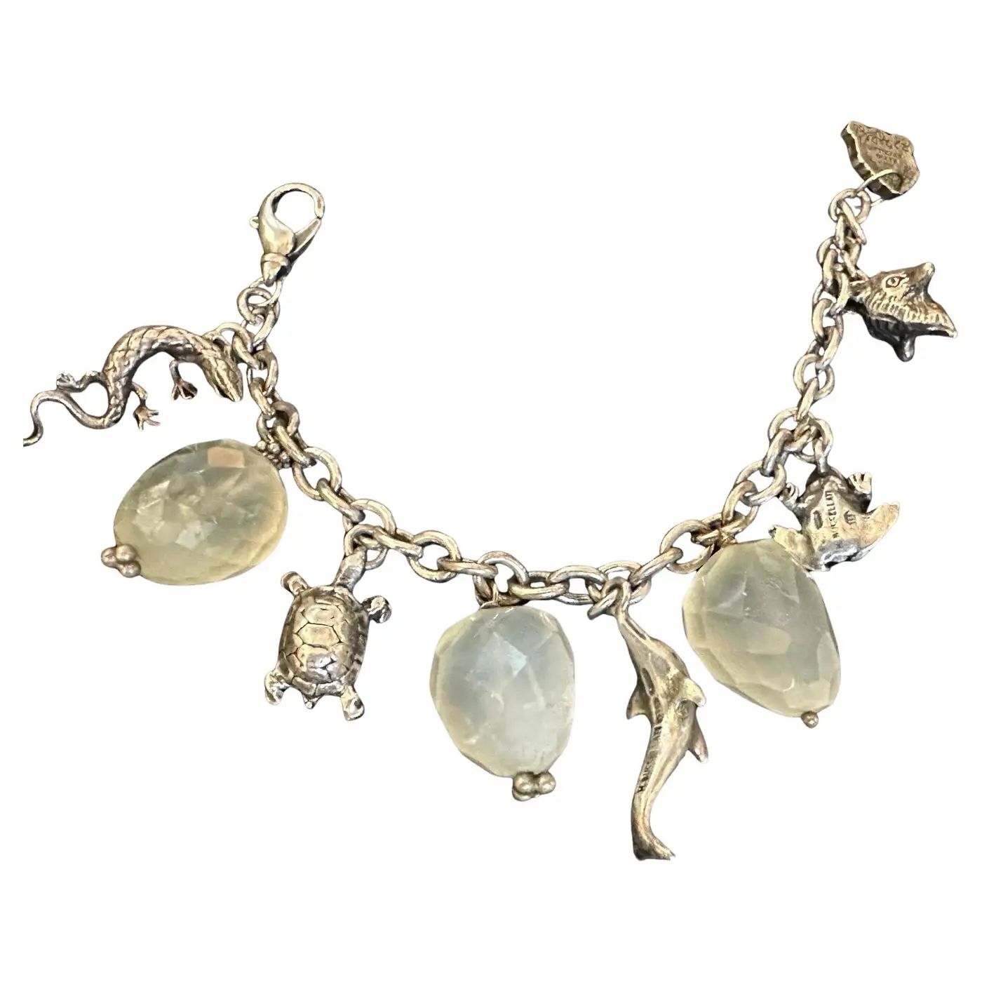 1980s Sterling Silver and Agate Charms Bracelet by Mario Buccellati