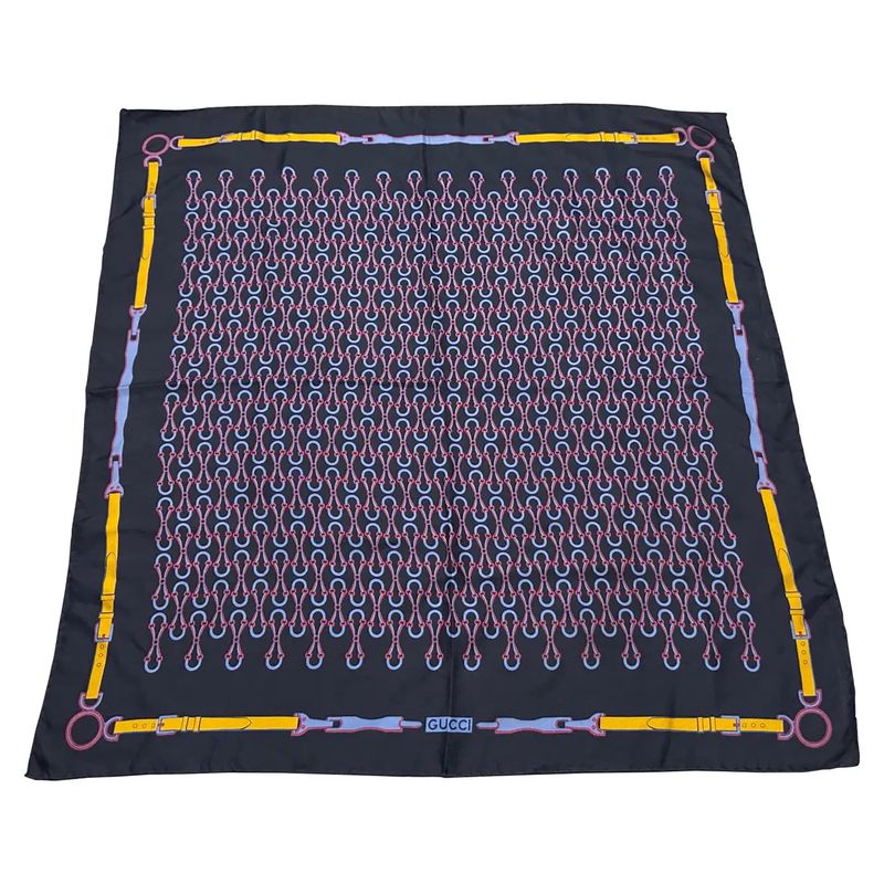 A 1990s Equestrian Motif Silk Scarf by Gucci