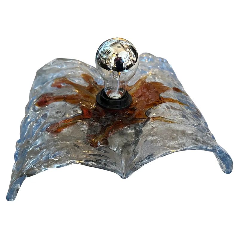 1970s Space Age Clear and Brown Murano Glass Wall Sconces by Mazzega