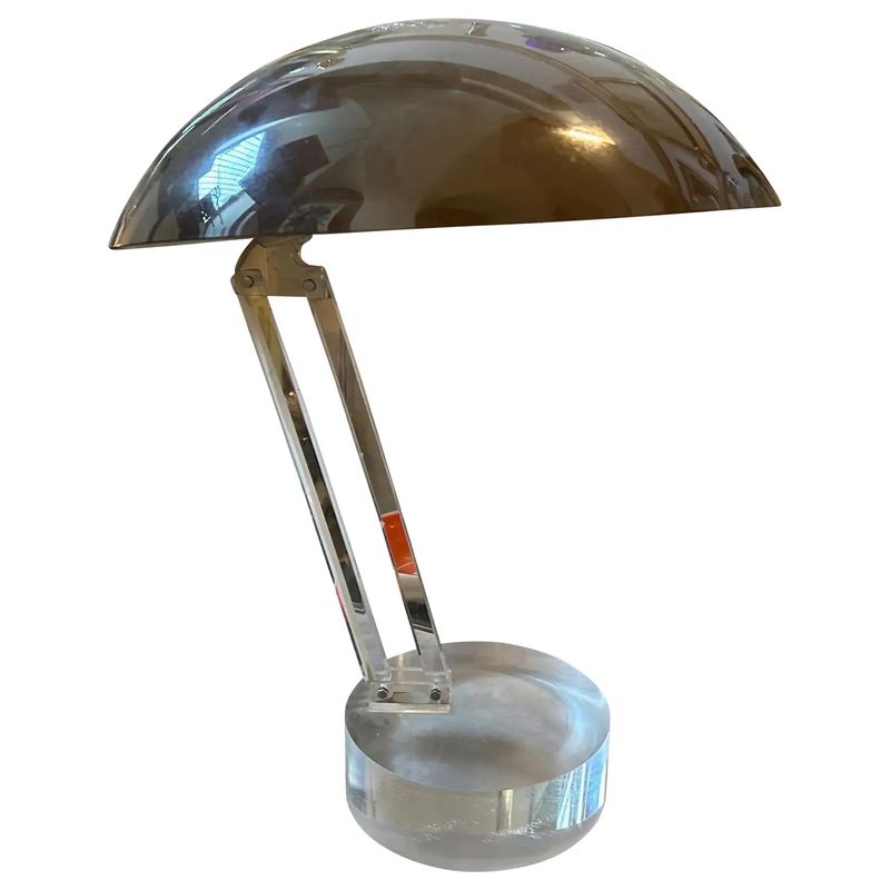 1970s Modernist Clear Lucite and Brown Plastic Italian Desk Lamp