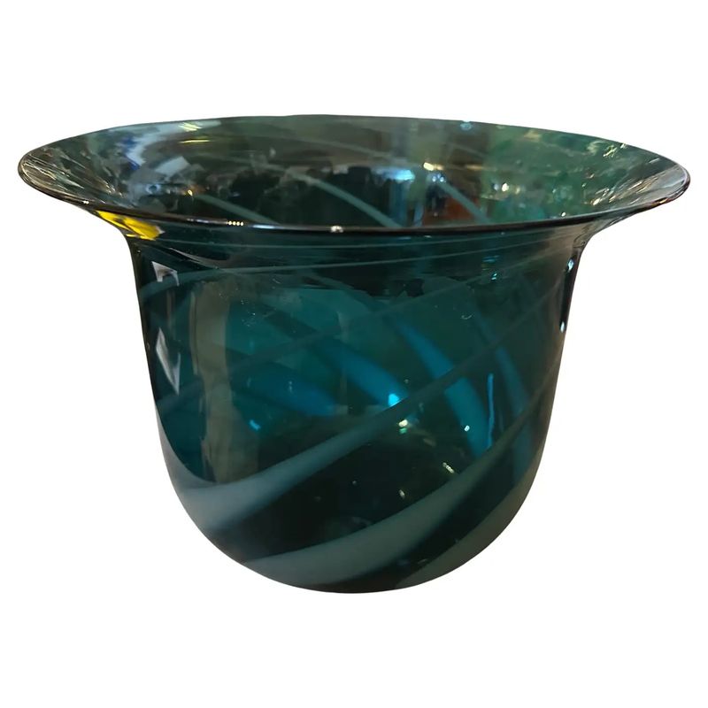 1980s Modern Hand-Blown Green and Gray Murano Glass Vase by Venini