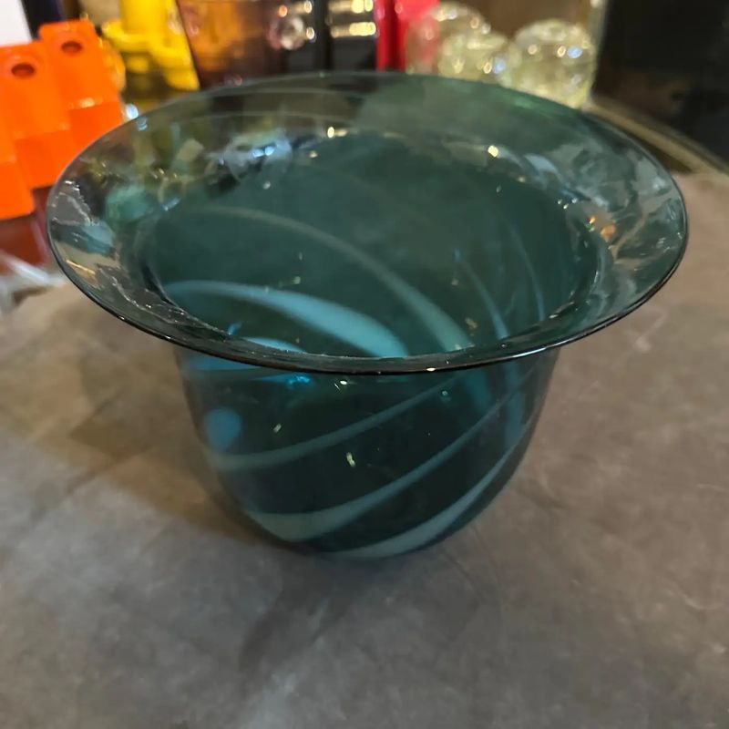 1980s Modern Hand-Blown Green and Gray Murano Glass Vase by Venini