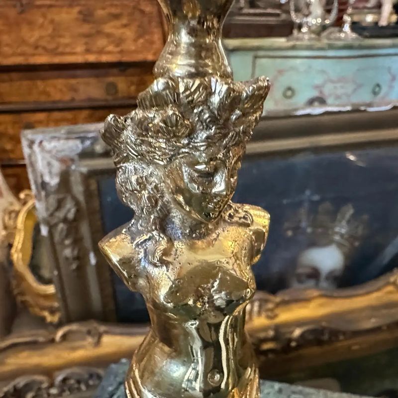 Two 20th Century Art Nouveau Gilded Metal Italian Candlesticks
