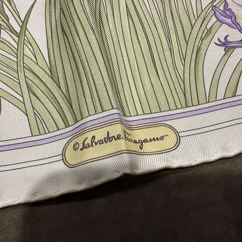 1980s Classic Nature Inspired Silk Scarf by Salvatore Ferragamo