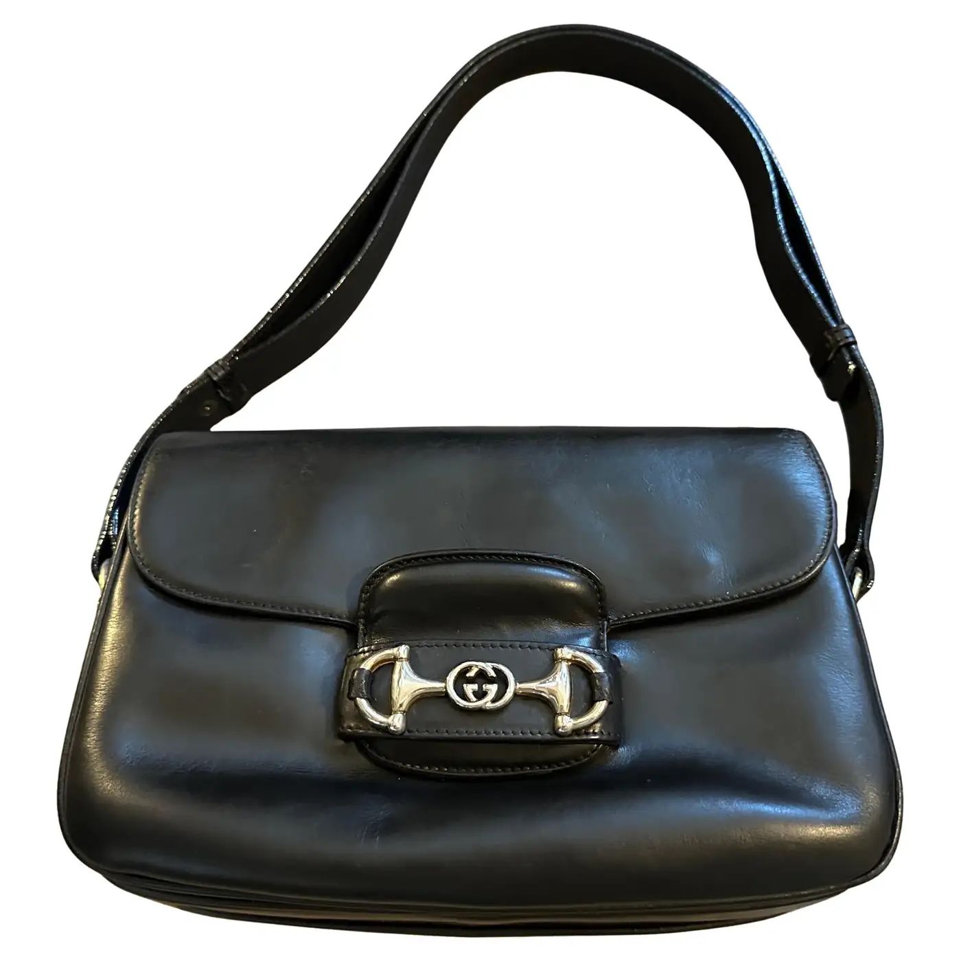 A 1970s Black Leather Shoulder Bag by Gucci