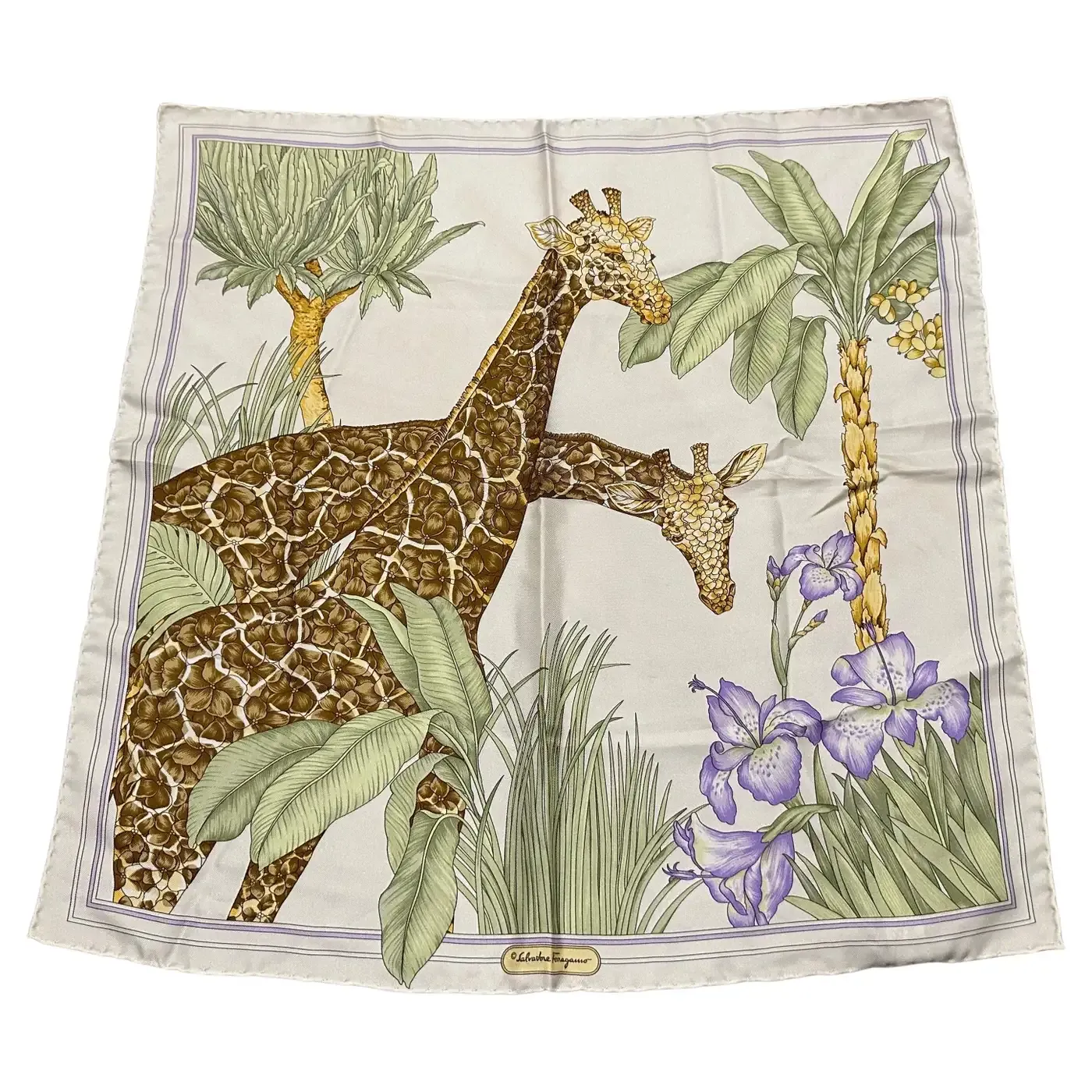 1980s Classic Nature Inspired Silk Scarf by Salvatore Ferragamo