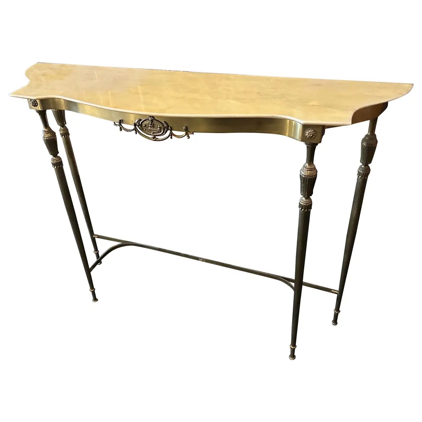 1950s Mid-Century Modern Brass and Marble Italian Console Table