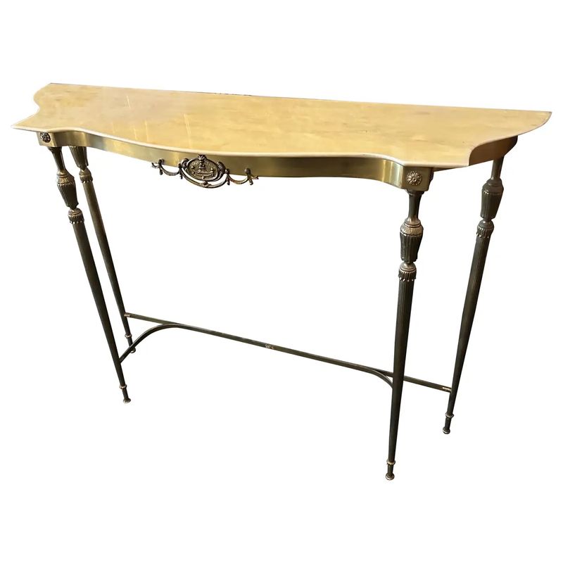 1950s Mid-Century Modern Brass and Marble Italian Console Table