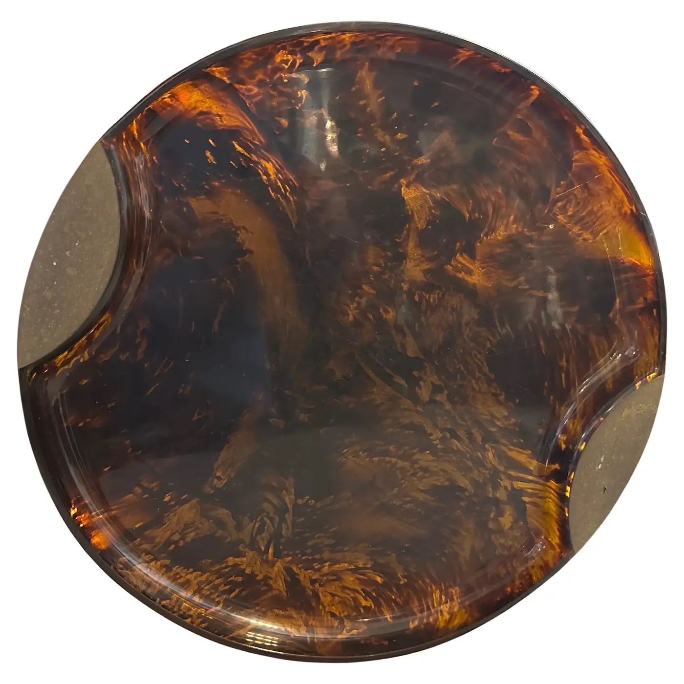 1970s Mid-Century Modern Brass and Fake Tortoiseshell Lucite Tray by Guzzini