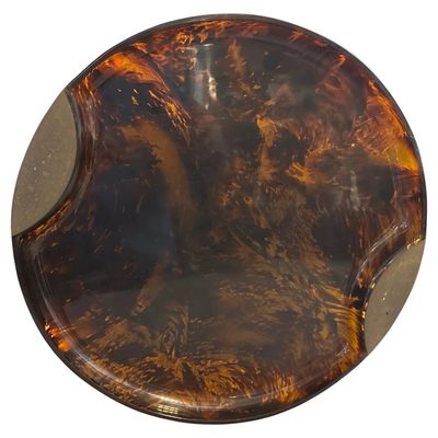 1970s Mid-Century Modern Brass and Fake Tortoiseshell Lucite Tray by Guzzini