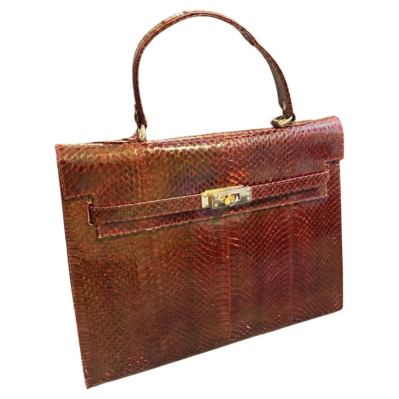 An Elegant 1970s Brown Leather and Brass Kelly Hand Bag