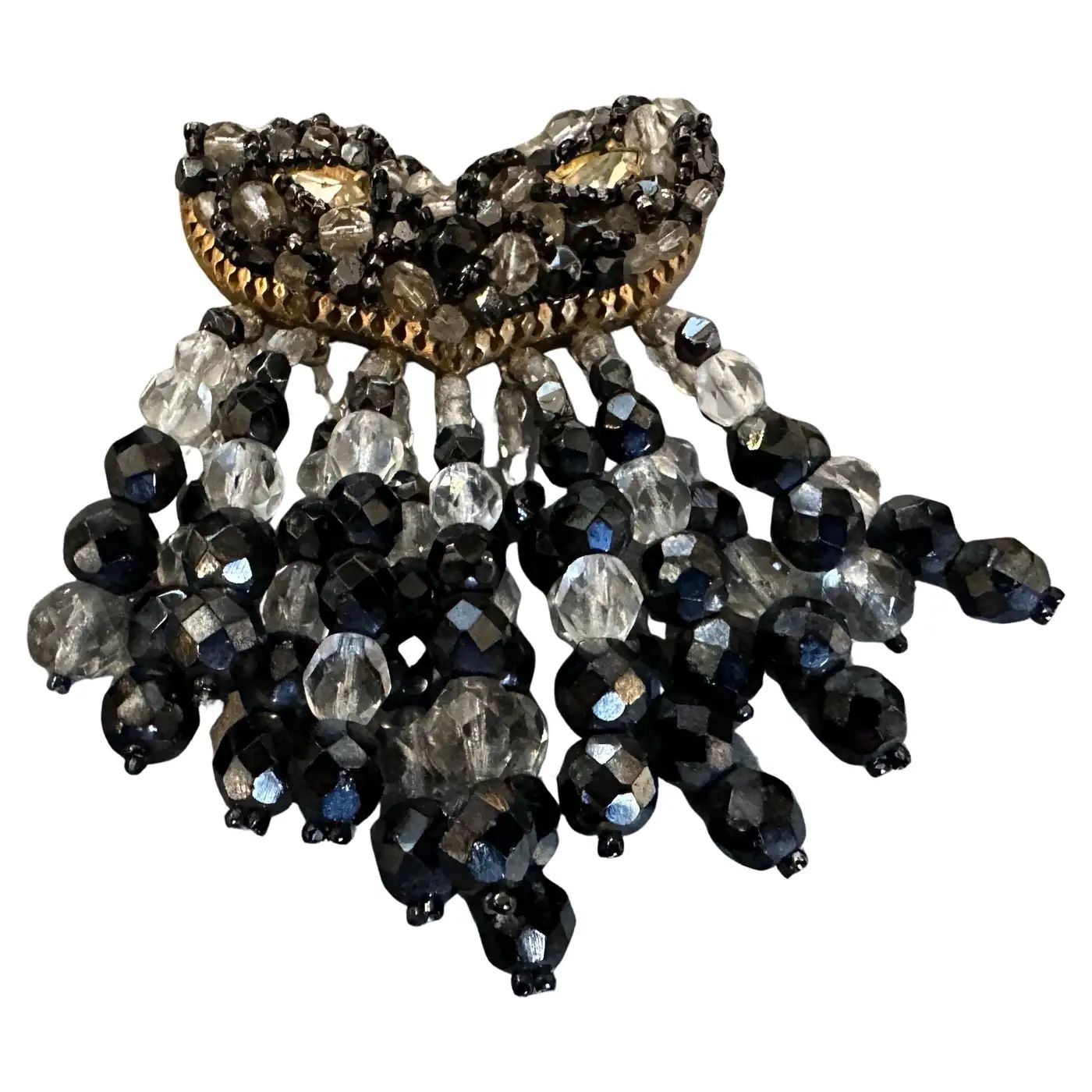 1960s Mid-Century Costume Jewelry Beads and Brass Italian Brooch