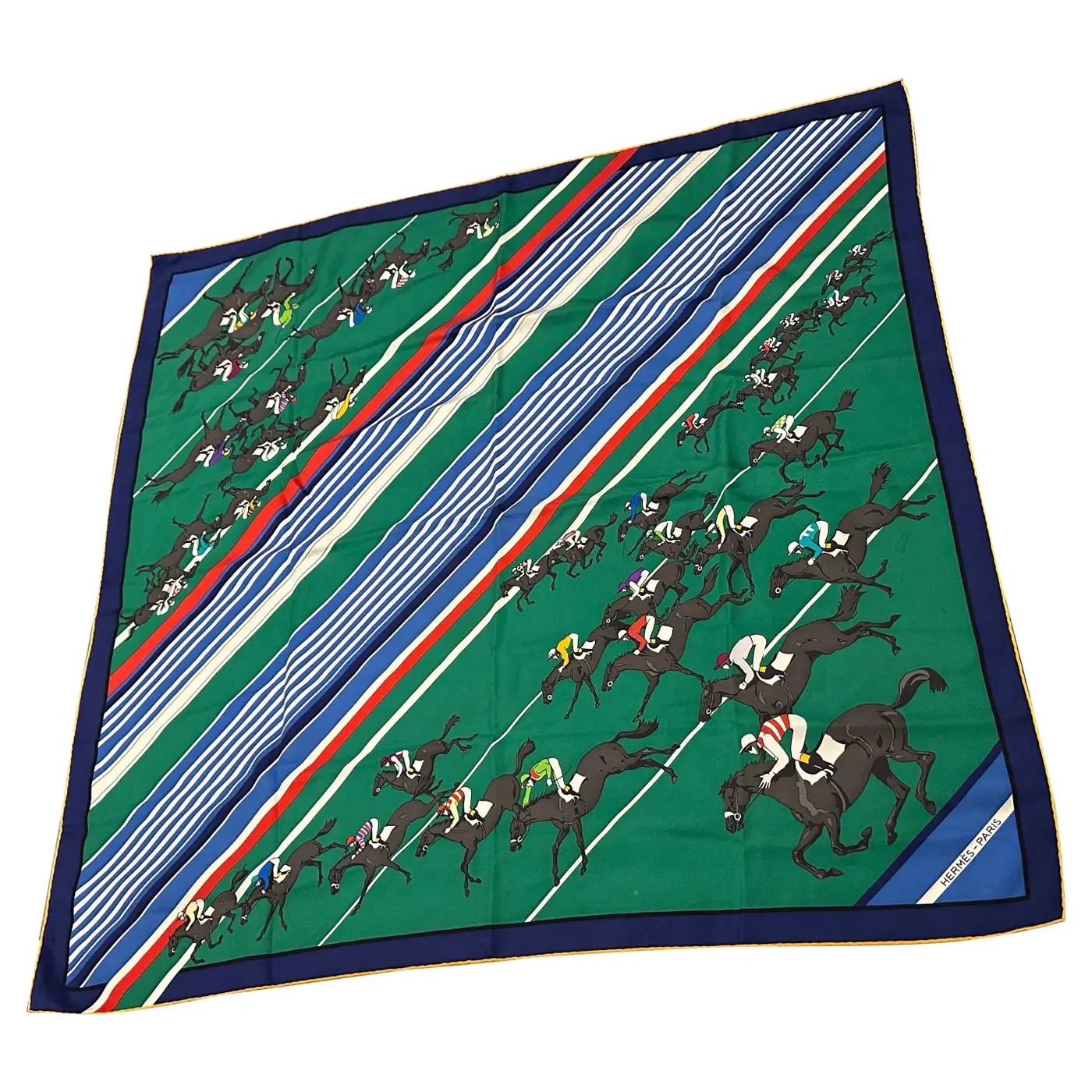 1980s Equestrian Style Silk Carré Scarf Le Courses by Hermes