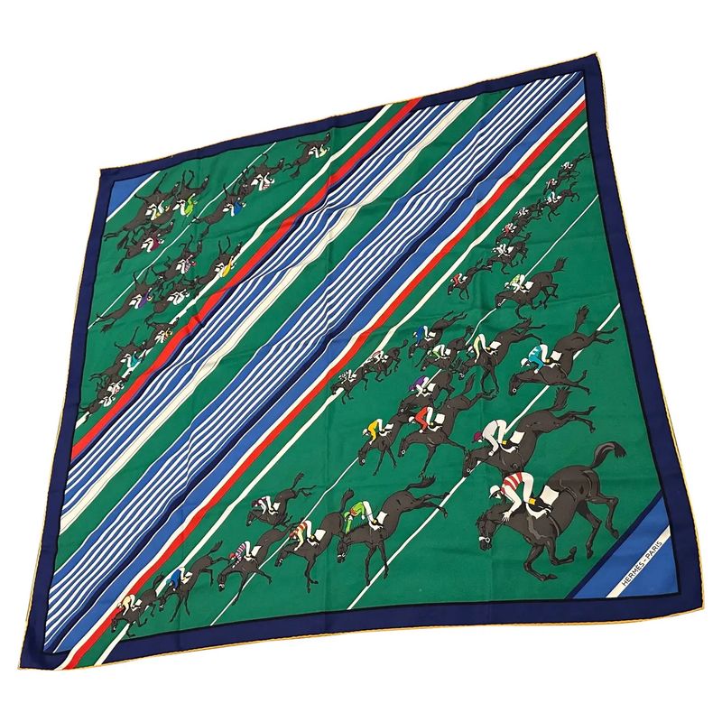 1980s Equestrian Style Silk Carré Scarf Le Courses by Hermes