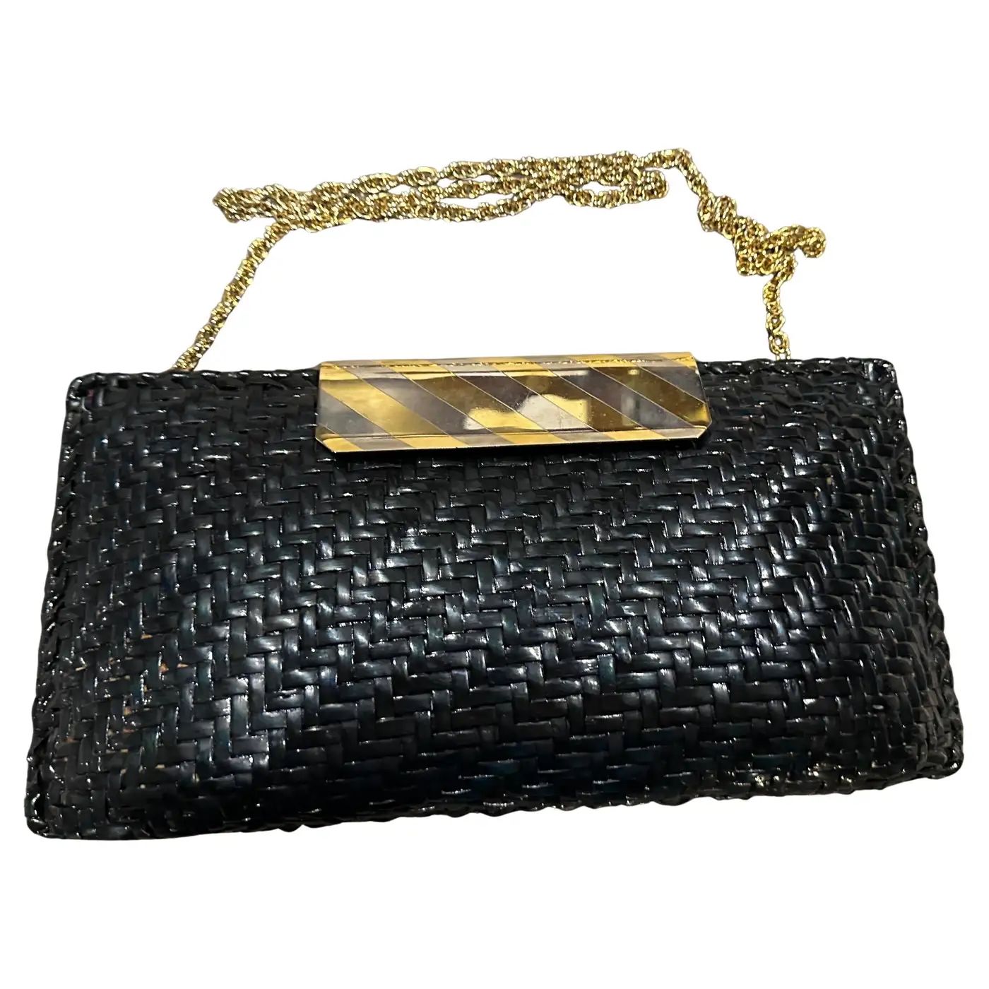 1960s Mid-Century Black Wicker and Metal Italian Evening Bag by Rodo