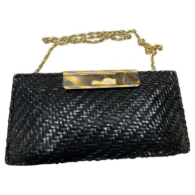 1960s Mid-Century Black Wicker and Metal Italian Evening Bag by Rodo