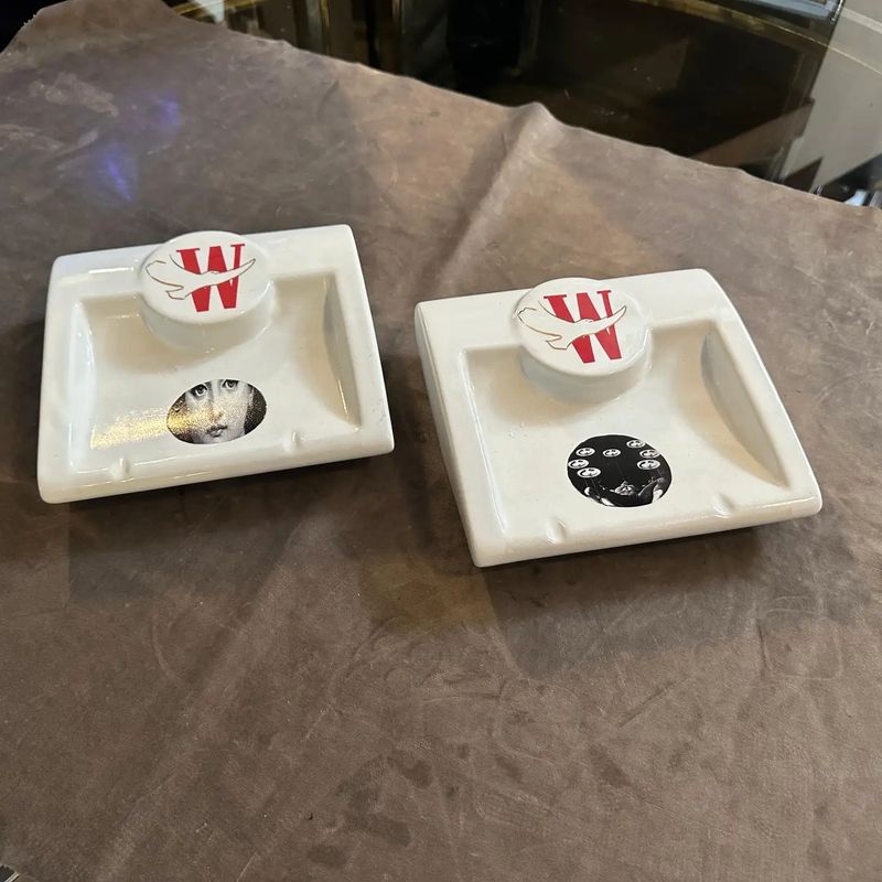 Two 1970s Mid-Century Modern Fornasetti for Winston White Ceramic Vide Poches