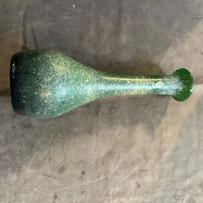1970s Cenedese Attributed Modernist Green Scavo Murano Glass Vase