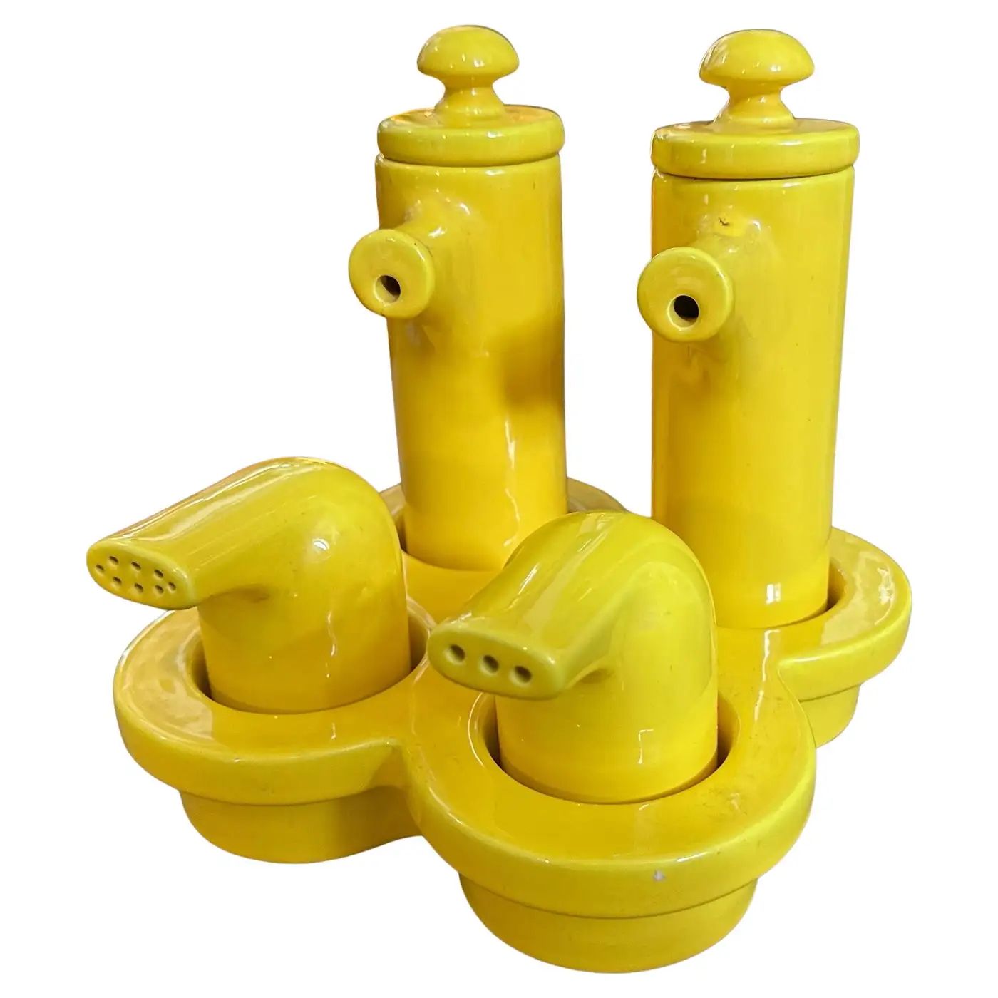 1970s Space Age Yellow Ceramic Italian Cruet by Enzo Bioli for il Picchio