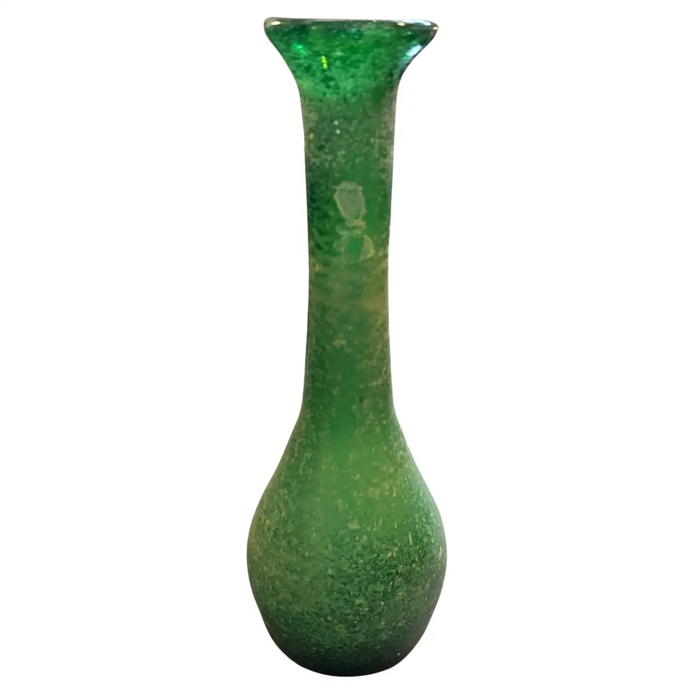 1970s Cenedese Attributed Modernist Green Scavo Murano Glass Vase