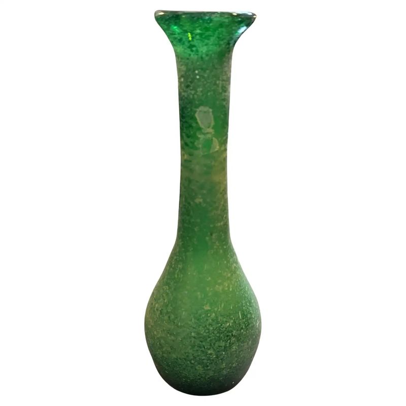 1970s Cenedese Attributed Modernist Green Scavo Murano Glass Vase