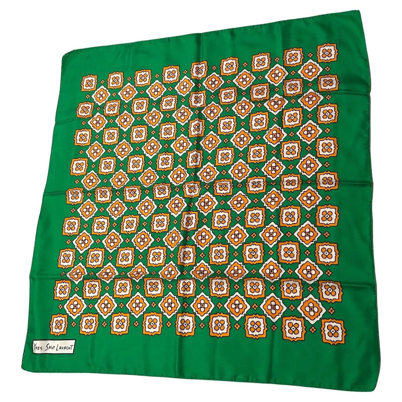 1990s Vintage Fashion Silk Carré Scarf by Yves Saint Laurent