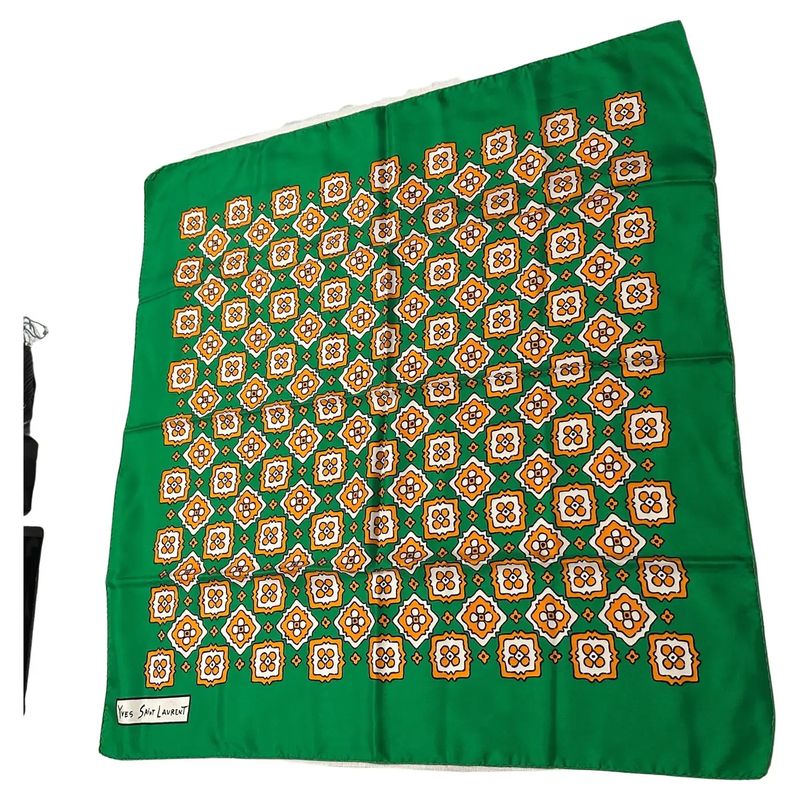 1990s Vintage Fashion Silk Carré Scarf by Yves Saint Laurent