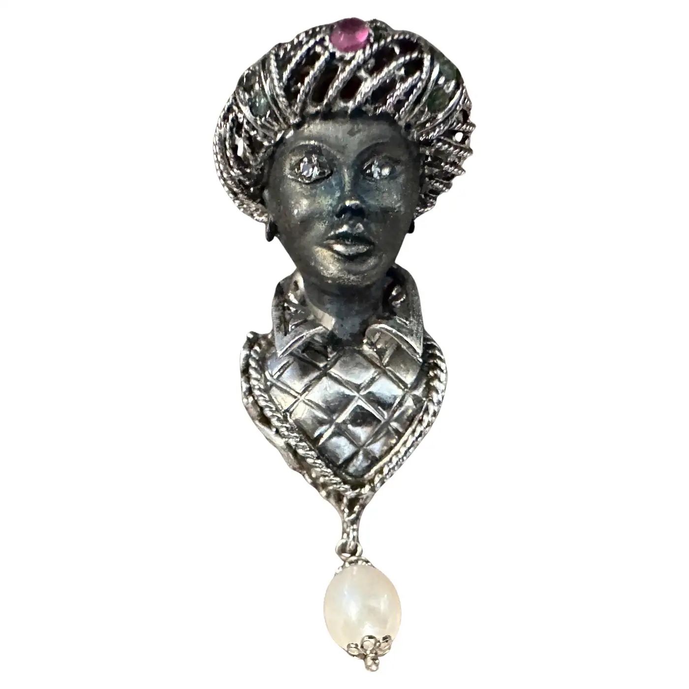 Amazing 1990s Sterling Silver and Precious Stones Italian Pendant