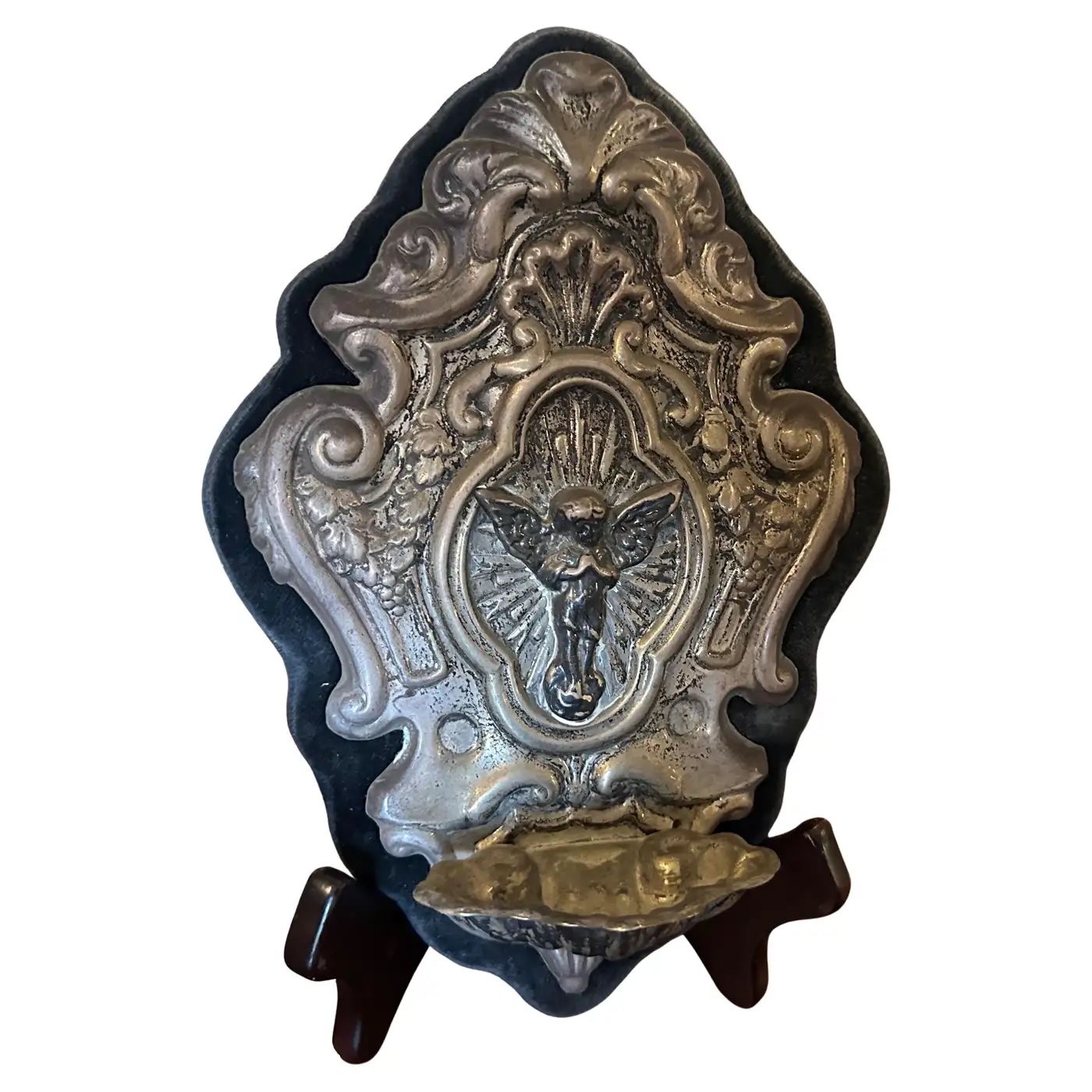 1960s Metal and Velvet Italian Holy Water Stoup