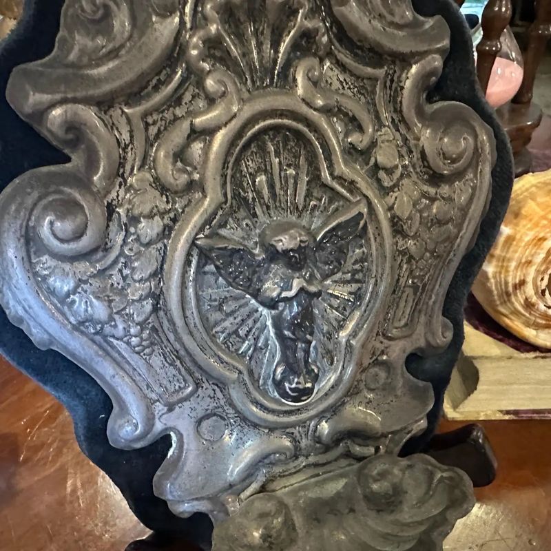 1960s Metal and Velvet Italian Holy Water Stoup