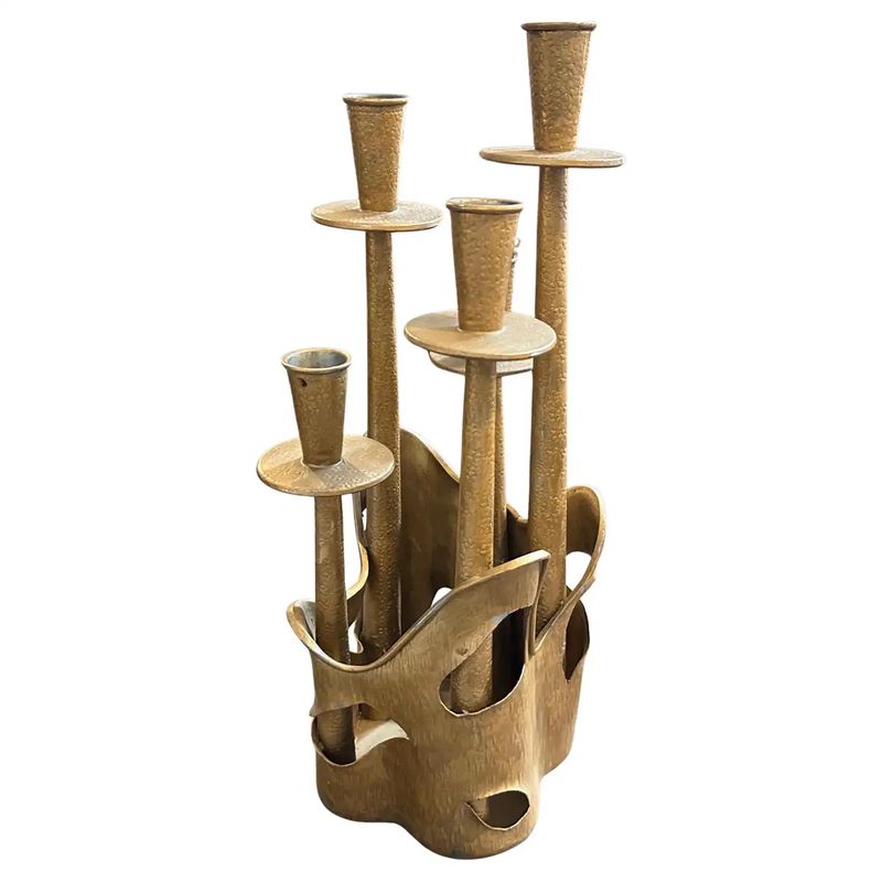 1970s Mid-Century Modern Gilded Pewter Sculptured Candelabra by Prof. Ceccherini
