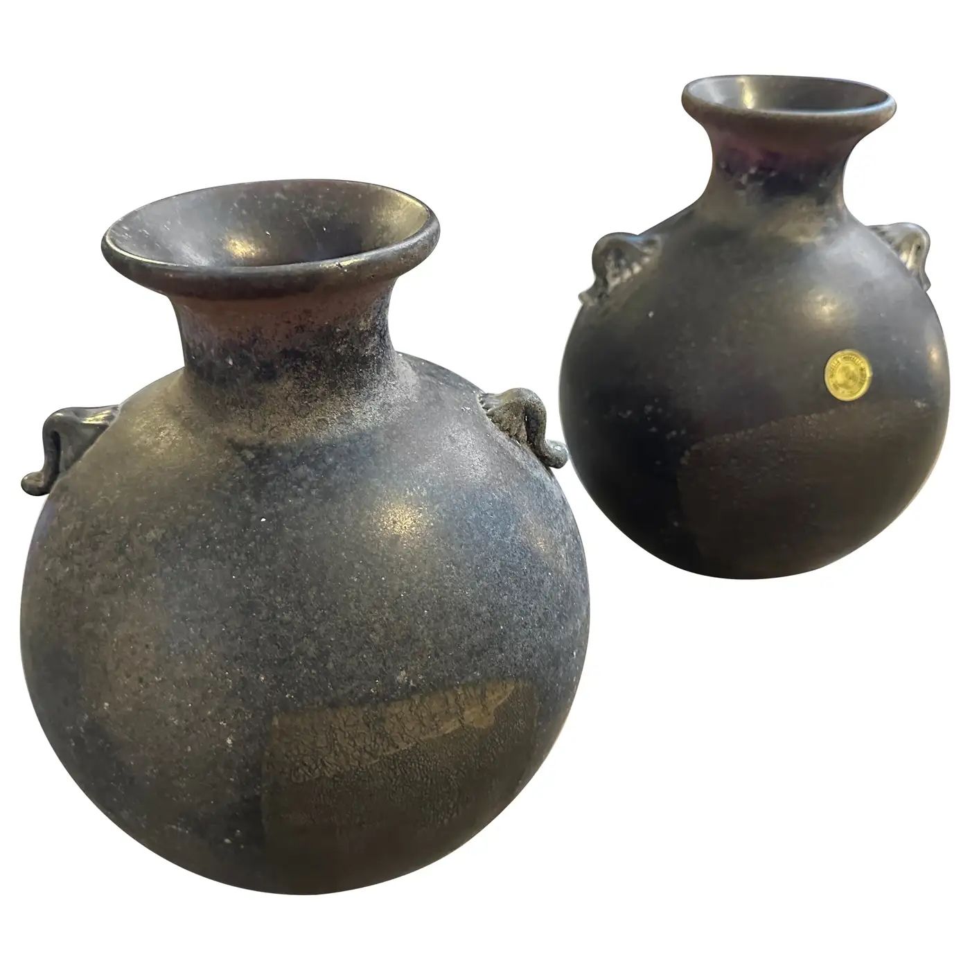 Two 1980s Modern Black and Gold Scavo Murano Glass Vases by Bucella Cristalli