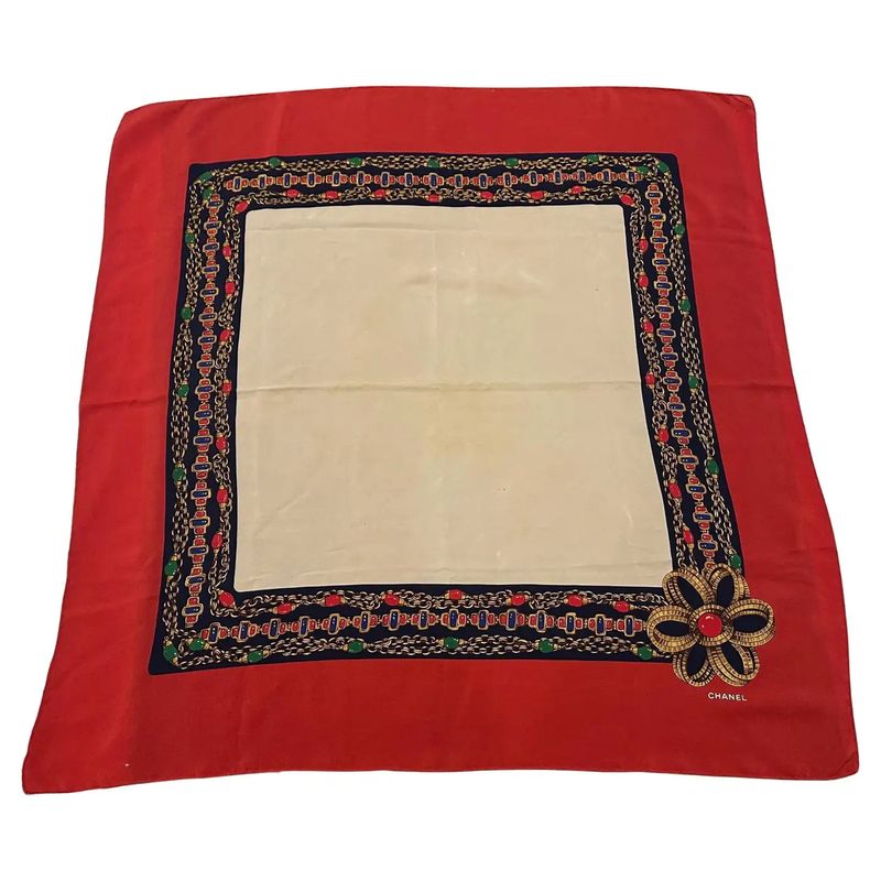 Elegant 1980s Silk French Carré Scarf by Chanel