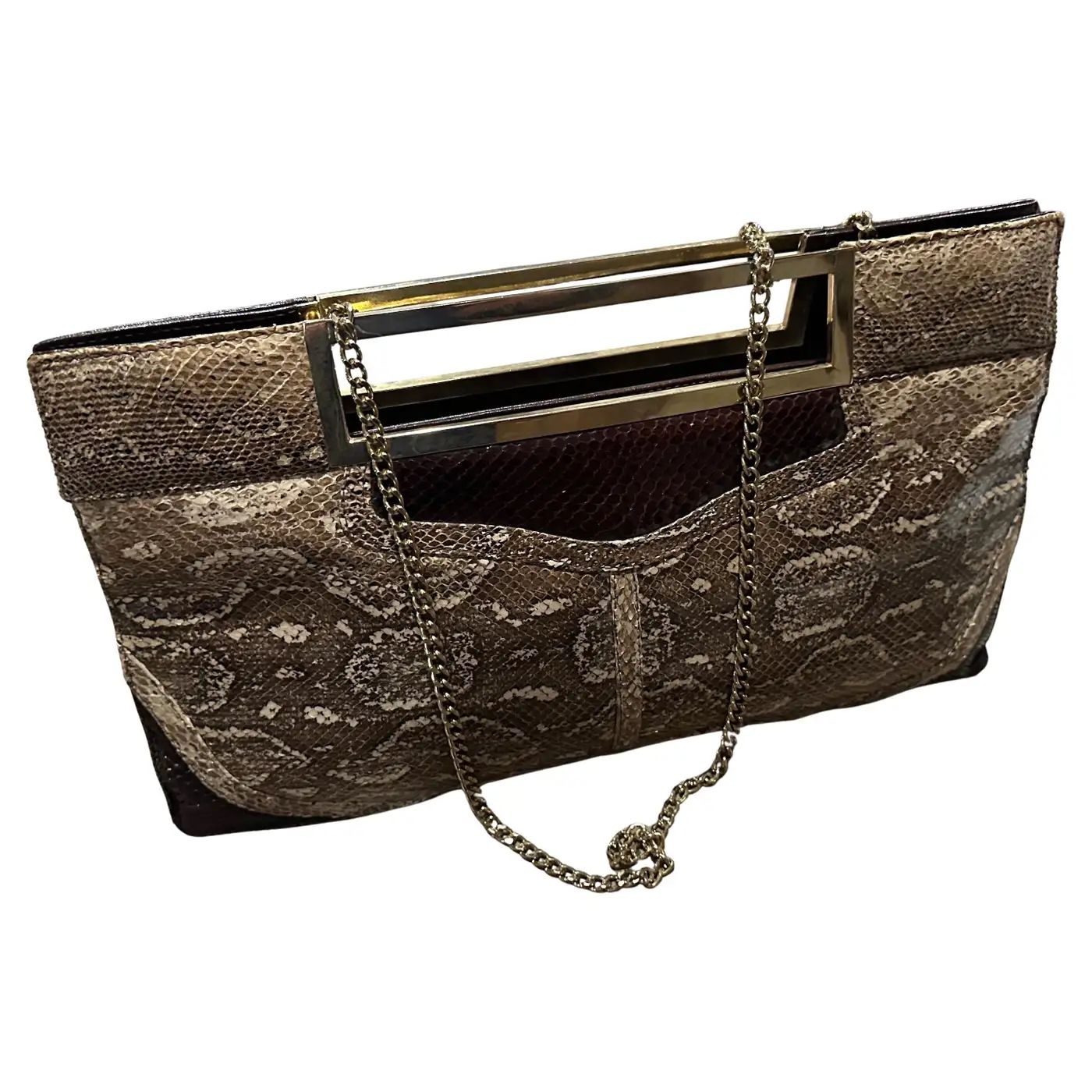1960s Vintage Brown Leather and Brass Italian Shoulder Bag