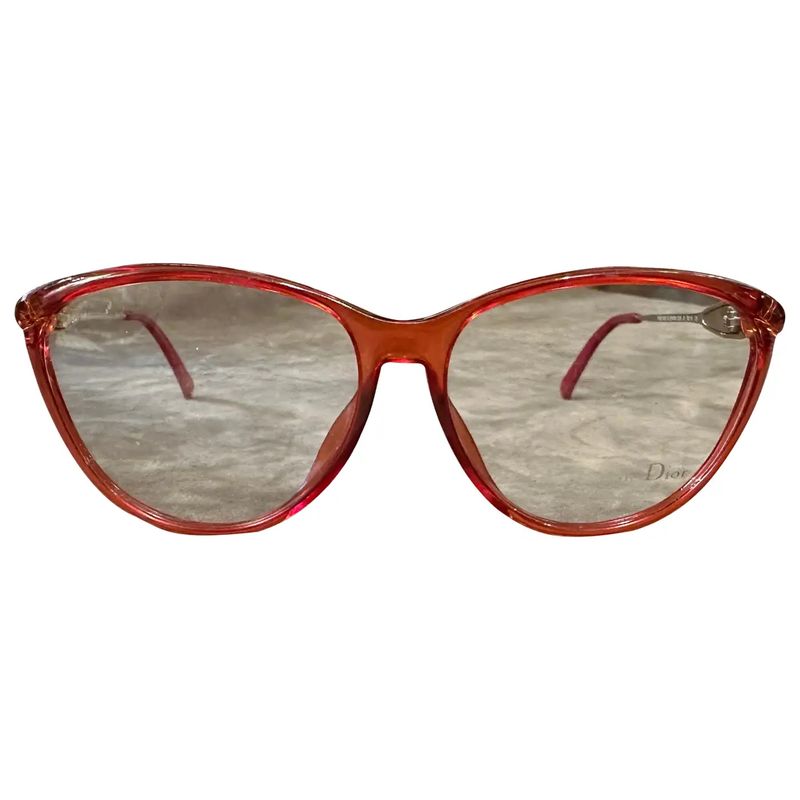 1980s Vintage Red Acetate and Brass Elegant Eyeglasses by Christian Dior